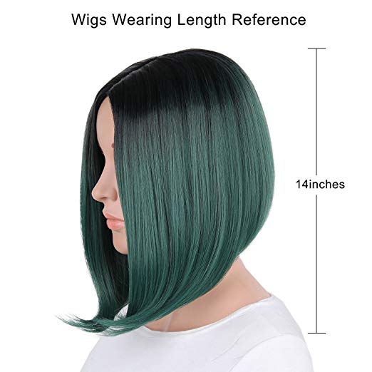 BARSDAR 14" Girl’s Short Bob Hair Wigs Straight Synthetic Dark Roots Ombre Colorful Halloween Cosplay Daily Party Wig for Women Natural Looking Heat Resistant As Real Hair with Free Wig Cap-Black to D